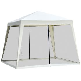 10'x10' Outdoor Canopy Party Tent, Mesh Sidewalls, Beige, Patio Gazebo Sun Shade