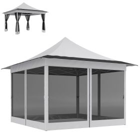 12' x 12' Canopy Tent with Mesh Netting, UPF50+ Pop Up Tent with Carry Bag for Garden, Patio, Light Gray