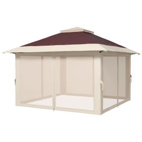 Sturdy Pop Up Gazebo 13x13 Instant Canopy Shelter 2-Tier Roof Carry Bag Brown Outdoor Fun