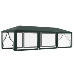 10'x 28' Party Tent Canopy, Outdoor Event Shelter, 8 Removable Mesh Sidewalls, Steel Frame, Green