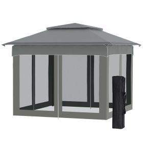 Outdoor Patio Pop Up Canopy Gazebo Shelter with Zipper Netting, Carry Bag, 10.7'x10.7'x8.9', Dark Gray