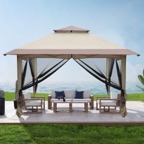 3.6*3.6m Oxford Cloth White Plastic-Sprayed Iron Pipe Right-Angle 4-Sided Gauze Mesh Double-Top Overhangs Portable One-Key Opening Folding Shed K