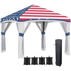 10' x 10' Pop Up Canopy Tent with Netting, Instant Tents for Parties, Height Adjustable, with Wheeled Carry Bag and 4 Sand Bags for Outdoor, Gard