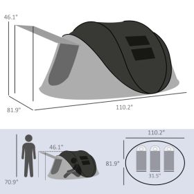 Pop Up Tent with Porch and Carry Bag, 3000mm Waterproof, for 2-3 People Camping Hiking, Black (Option: Black)