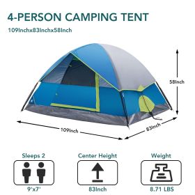 2/4 Person High Quality Camping Tent with Tent Fly, Easy Setup Dome Tent with Mesh Windows & Skylights, Lightweight Portable Tent for Outdoor Camping (Color: blue/four people)