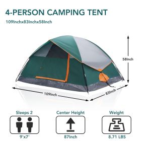 2/4 Person High Quality Camping Tent with Tent Fly, Easy Setup Dome Tent with Mesh Windows & Skylights, Lightweight Portable Tent for Outdoor Camping (Color: green/four people)