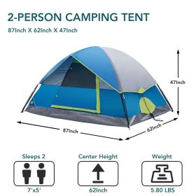 2/4 Person High Quality Camping Tent with Tent Fly, Easy Setup Dome Tent with Mesh Windows & Skylights, Lightweight Portable Tent for Outdoor Camping (Color: blue/Two people)